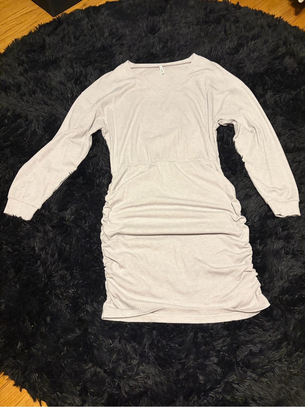 Women's Long Sleeve Ruched Bodycon Dress - Light Lavender